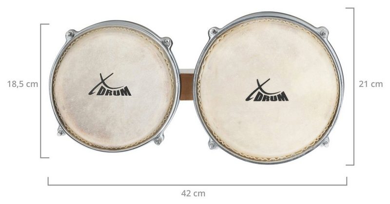 XDrum Bongo »Bongos Retro - 2 Trommeln mit 15 cm (6) und 18cm (7) Durchmesser - Bongotrommeln mit stimmbaren Naturfellen Stimmschlüssel und Tasche« Naturfelle