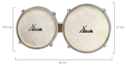 XDrum Bongo »Bongos Retro - 2 Trommeln mit 15 cm (6) und 18cm (7) Durchmesser - Bongotrommeln mit stimmbaren Naturfellen Stimmschlüssel und Tasche« Naturfelle