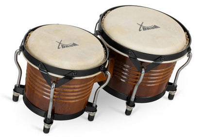 XDrum Bongo »Bongos Pro - 2 Trommeln mit 65 (17 cm) und 75 (20 cm) Durchmesser - Bongotrommeln mit stimmbaren Naturfellen Stimmschlüssel und Ständer« Verchromte Hardware