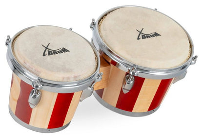 XDrum Bongo »Bongos Retro - 2 Trommeln mit 15 cm (6) und 18cm (7) Durchmesser - Bongotrommeln mit stimmbaren Naturfellen Stimmschlüssel und Tasche« Naturfelle