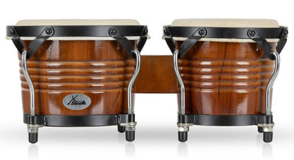 XDrum Bongo »Bongos Pro - 2 Trommeln mit 65 (17 cm) und 75 (20 cm) Durchmesser - Bongotrommeln mit stimmbaren Naturfellen Stimmschlüssel und Ständer« Verchromte Hardware