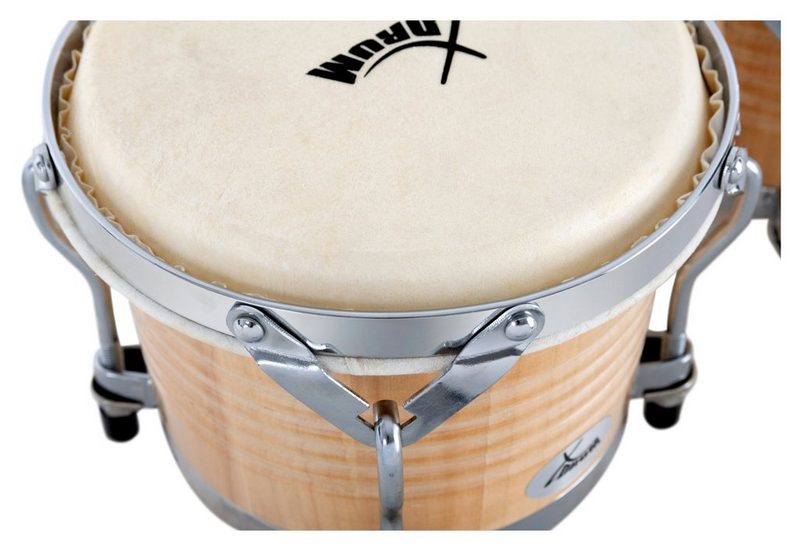 XDrum Bongo »Bongos Pro - 2 Trommeln mit 65 (17 cm) und 75 (20 cm) Durchmesser - Bongotrommeln mit stimmbaren Naturfellen und Stimmschlüssel - Holztrommeln«