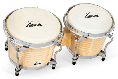 XDrum Bongo »Bongos Pro - 2 Trommeln mit 65 (17 cm) und 75 (20 cm) Durchmesser - Bongotrommeln mit stimmbaren Naturfellen und Stimmschlüssel - Holztrommeln«