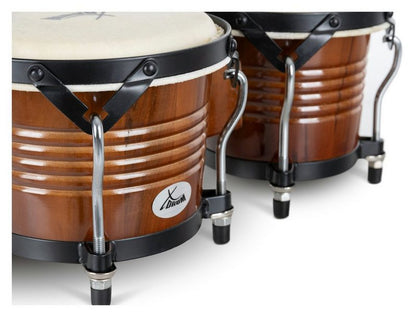 XDrum Bongo »Bongos Pro - 2 Trommeln mit 65 (17 cm) und 75 (20 cm) Durchmesser - Bongotrommeln mit stimmbaren Naturfellen Stimmschlüssel und Ständer« Verchromte Hardware